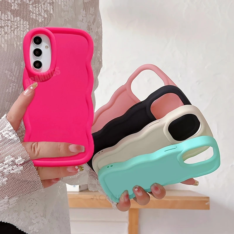 A 15 25 35 55 54 34 Cute Candy Wavy Silicone Case For Samsung Galaxy A15 A25 A35 A55 A14 A24 A34 A54 5g Soft Back Cover S24 Plus