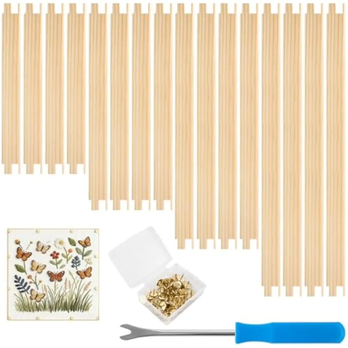 16 PCS Stretcher Bars for Needlework, 4 Sizes Wooden Splicing Canvas Needlepoint Embroidery Stitch Frame Set with 50 Thumb Tacks