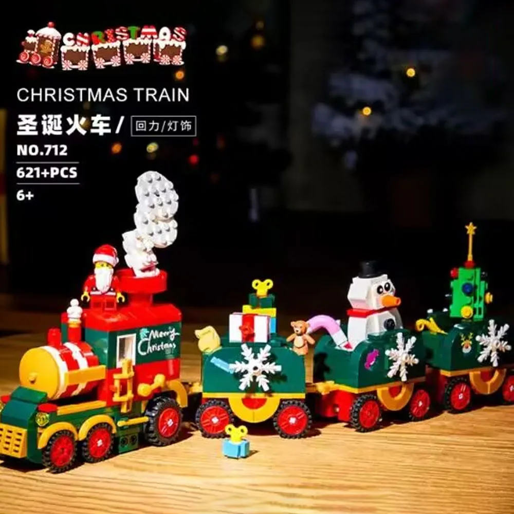 

creative expert DK712 Christmas train Seasonal Santa with light LED moc Building Block model toy gifts kids Christmas 621pcs