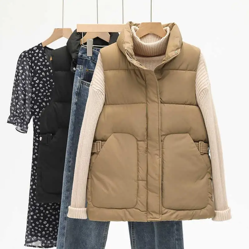 

Autumn Winter Elegant Women Cotton Warm Vest Coats Female Street Korean Loose Sleeveless Parkas Vest Women Quilted Jacket A216