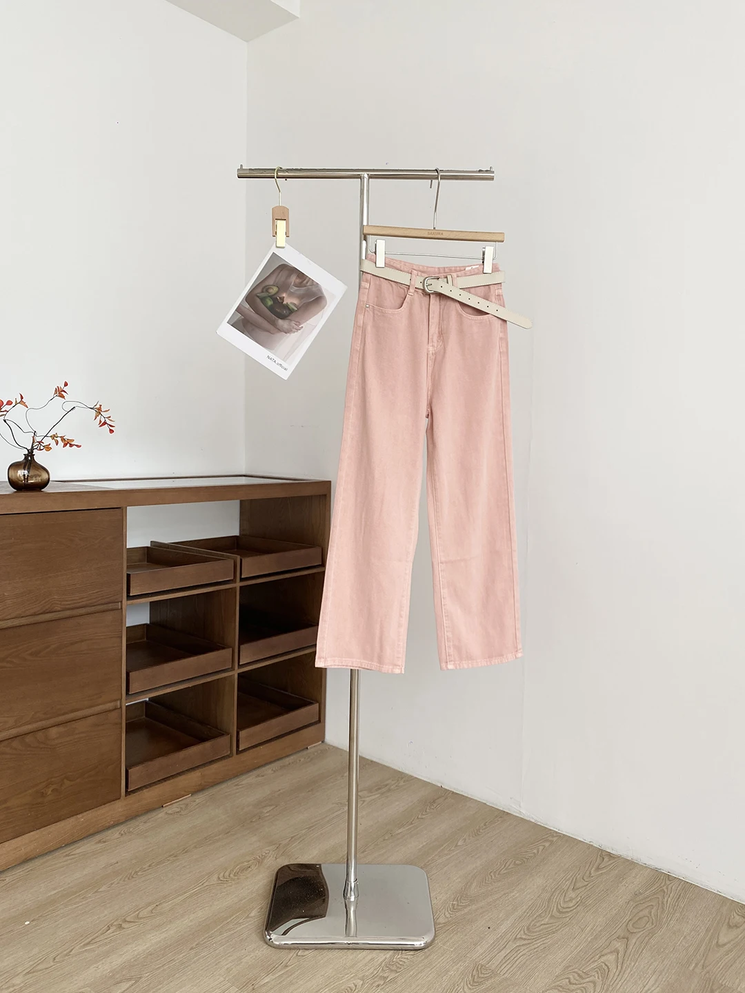 

Spring 2026 High Waist Loose Wide Leg Pink Denim Pants Women's Commuter Style Polyester Fiber Straight Cut No Stretch