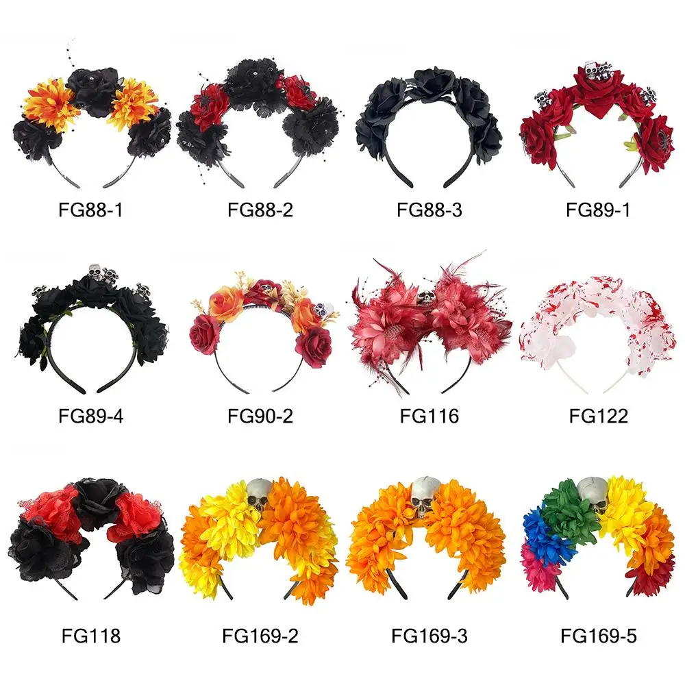 الرجعية العنكبوت الجمجمة هالوين خوذة حزب زي إكسسوارات الشعر زهرة عصائب ماردي غرا القبعات للنساء #6