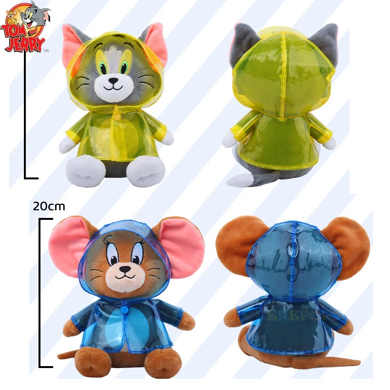 20CM Rain Coat Dressed Tom and Jerry Plush Toy Cartoon Cute Mouse Stuffed Doll Anime Cat Collection Kawaii Birthday Gift