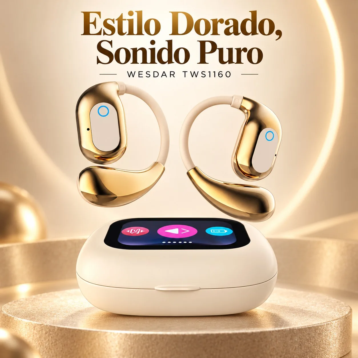 Auriculares inalámbricos TWS1160 con carga Type-C, 6 horas de autonomía y Bluetooth 5.4, color beige