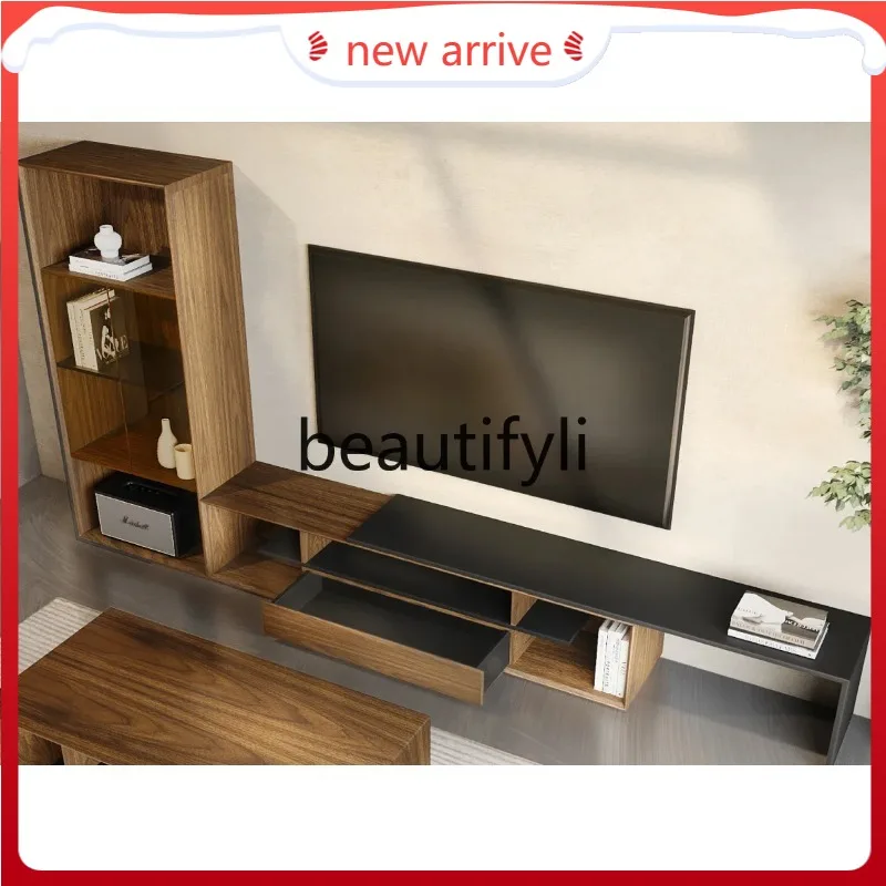 

D2520 Solid wood simple TV cabinet retractable TV cabinet modern simple black walnut floor cabinet