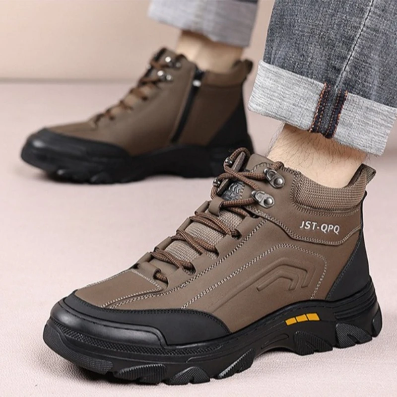 

New lace up genuine leather warm snow boots winter casual high top men's cotton shoes male boot