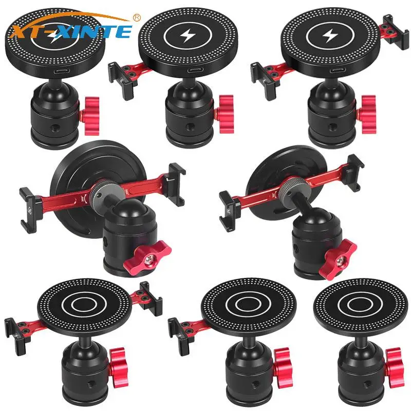 Hot Shoe 1/4 Screw Hole Tripod Mount Magnetic Suction Cup Phone Holder Ball Head with Lock Cold Shoe for MagSafe Tripod Bracket