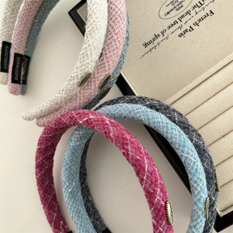 Woolen plaid narrow edition hair band elliptical gold label Korean texture headband hair hoop daily versatile hair accessories