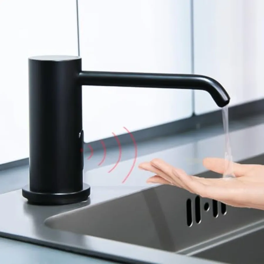 

Автоматический дозатор мыла для кухонной раковины, матовый черный, бесконтактный, встроенный, с датчиком движения, объем 1000 мл (33,81 унции)