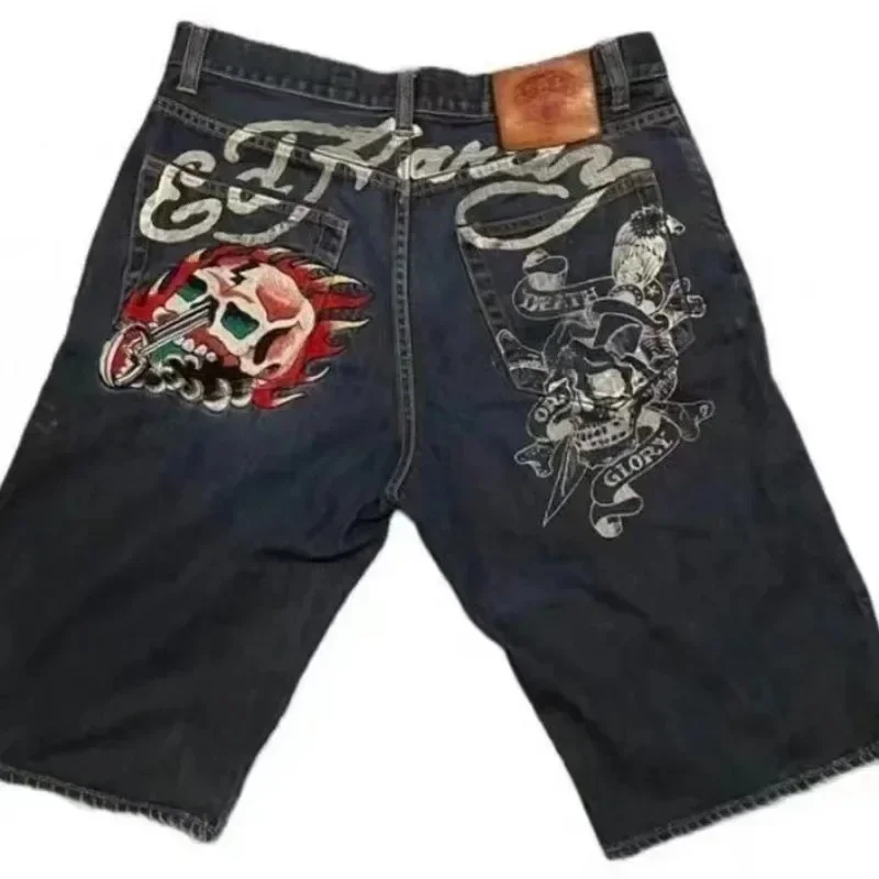 Pantalones cortos holgados Y2K para hombre, pantalones cortos vaqueros con letras a la moda, pantalones cortos Vintage Harajuku Hip Hop gótico Punk