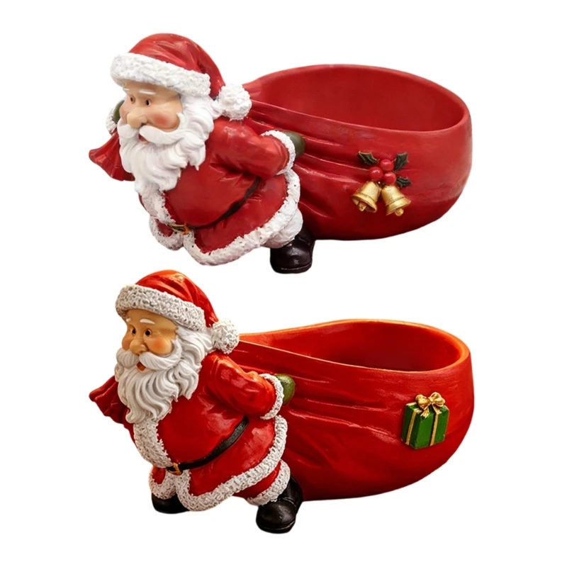 Santa Storage Figurine with Accessible Bag Compartment, Christmas Display Tray for Earrings, Jewelry, and Candy Packs Y5GB