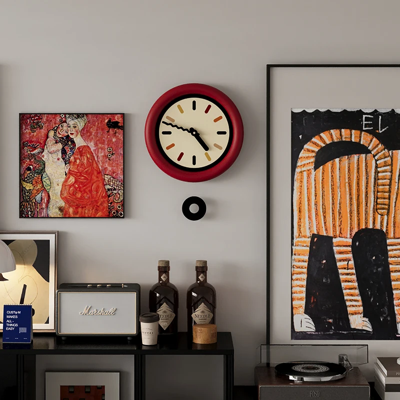 

Round Unique Wall Clock Office Turkish Pendulum Girls Wall Clock Nordic Living Room Montre Murale Salon House Decoration