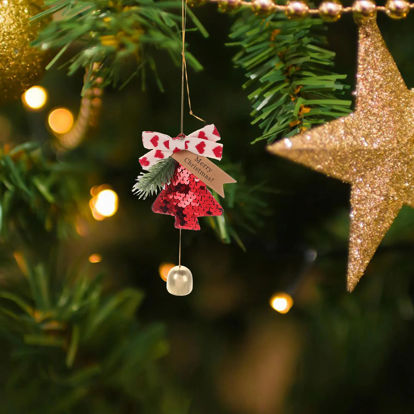 

2Pcs Xmas Tree Bell Ornament Christmas Hanging Pendant Festive Decor for Door Car Home Holiday Season Unique Vibrant Design
