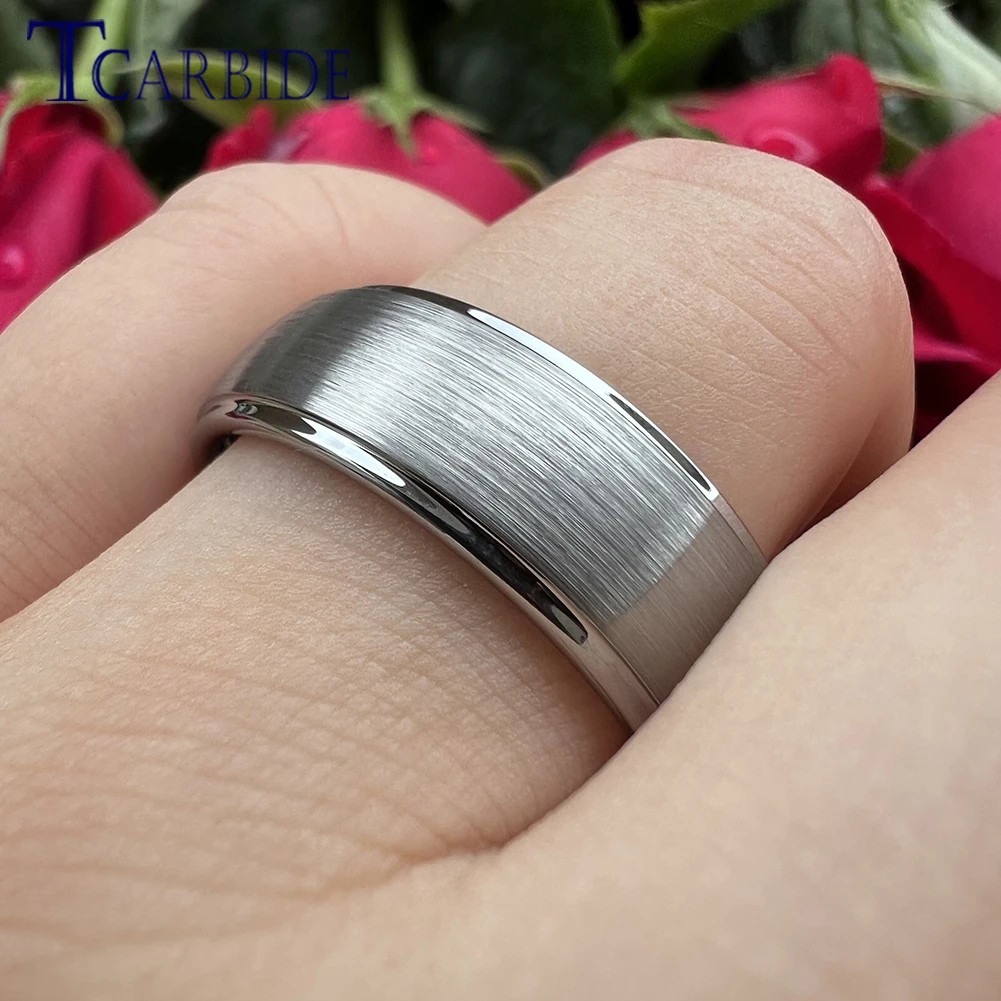 Dropshipping 6mm 8mm Original Color Tungsten Carbide Ring Classic Wedding Band For Men Women Domed Stepped Brushed Finish