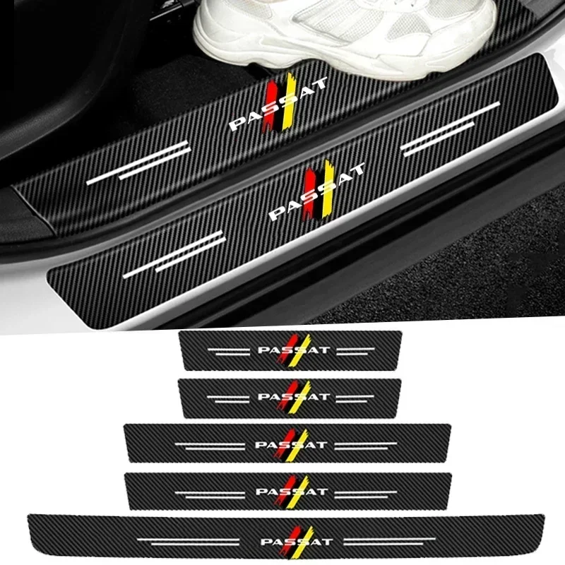 Car Threshold Stickers Carbon Fiber Protect Film for Volkswagen VW Passat Door Sill Bumper Strips Scuff Plate Decals Accessories