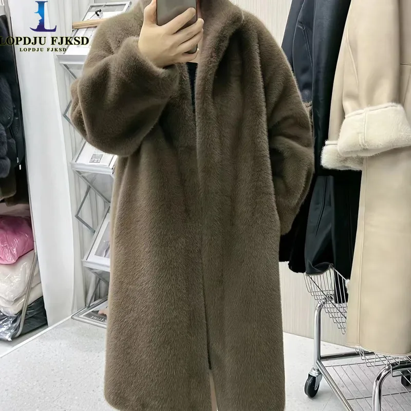 

Faux Mink Fur Coat for Women,Korean Long Jackets, Thicken Overcoat, Turn-down Collar,Female Clothes, New, Winte