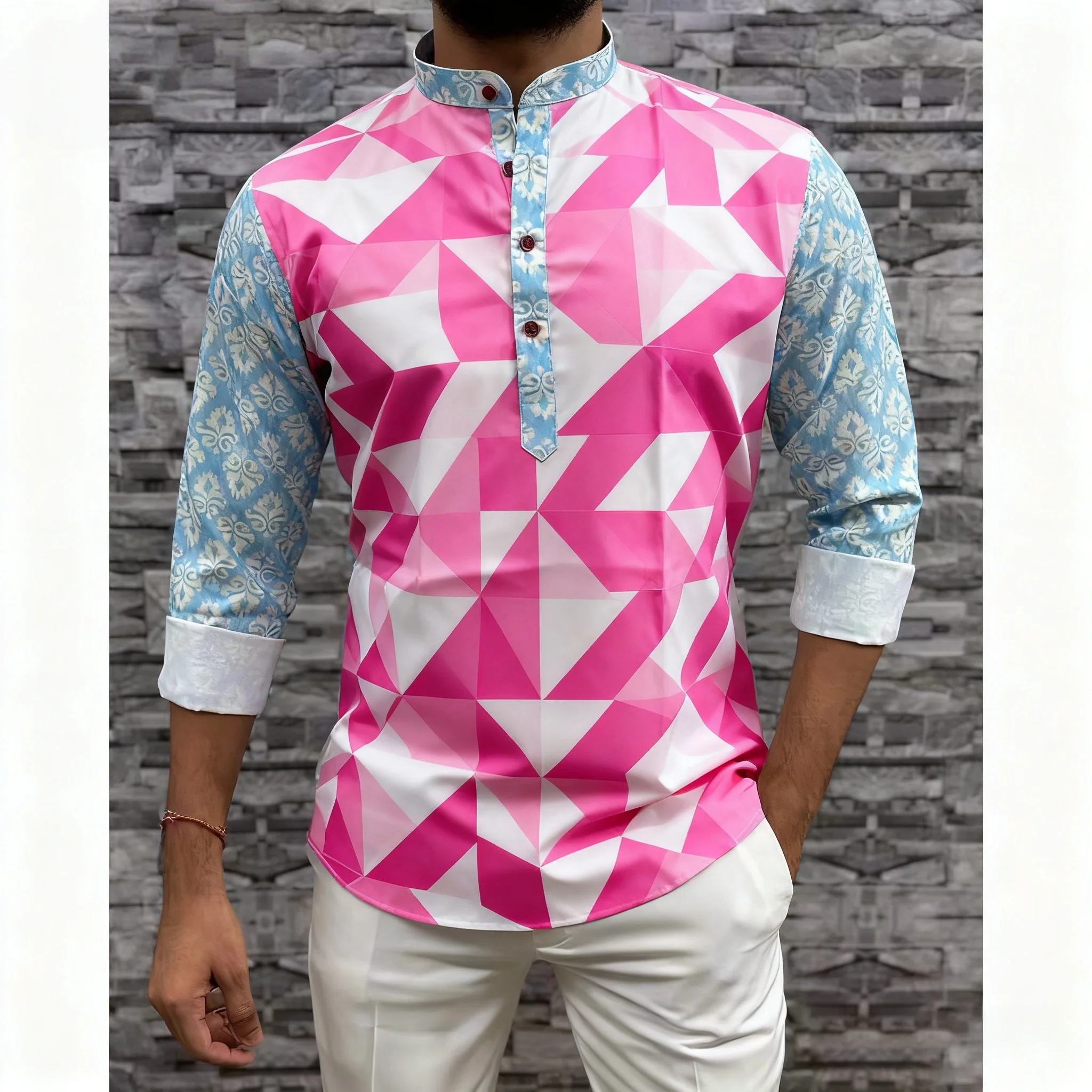 قميص مسلم قفطان دبي رداء رجالي بأكمام طويلة نمط عرقي 2026 ياقة واقفة ملابس عربية Ropa Musulmana Hombre #5