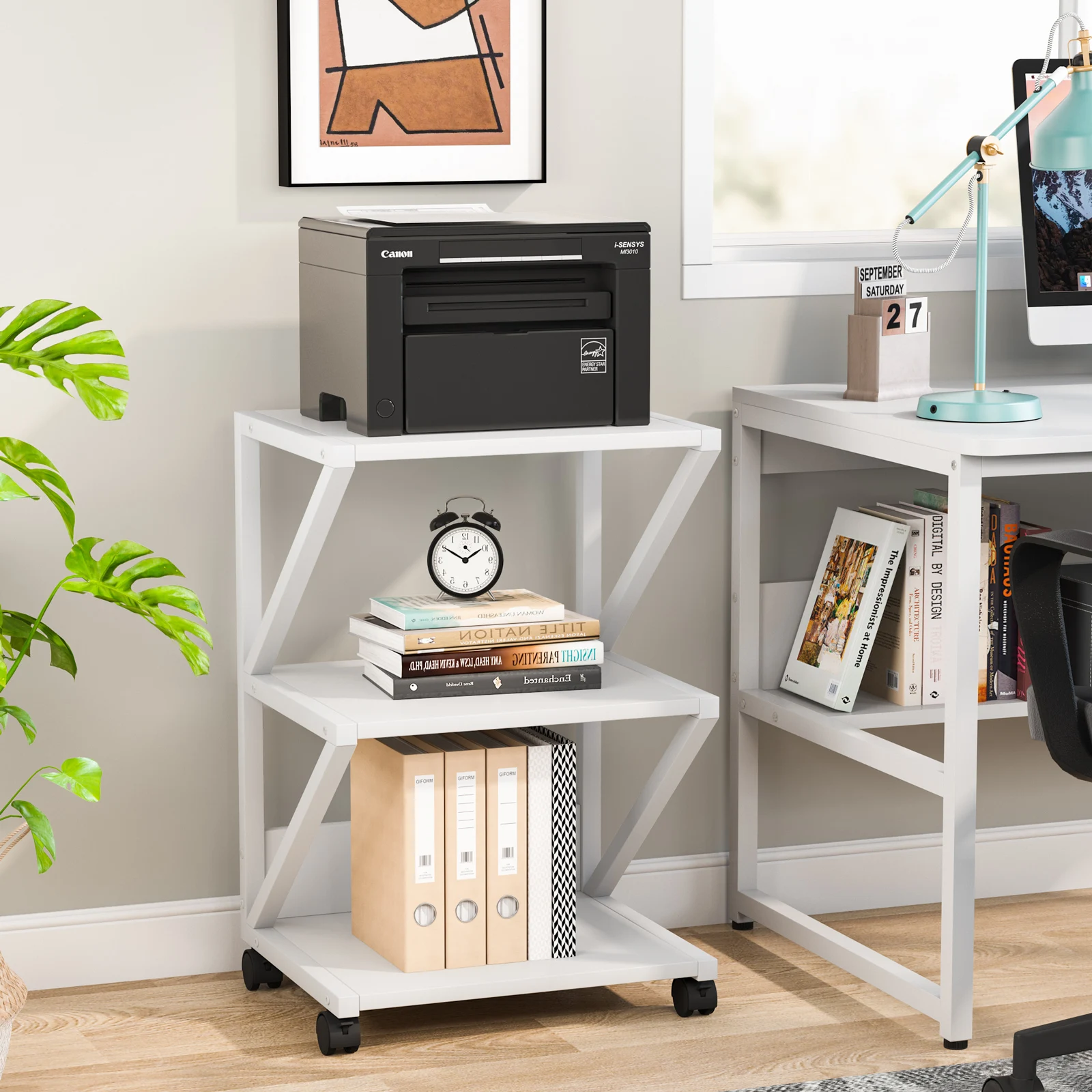 

Tribesigns Printer Stand, 3-Tier Rolling Printer Cart Under Desk Storage, Industrial Machine Cart Storage Shelf on Wheels