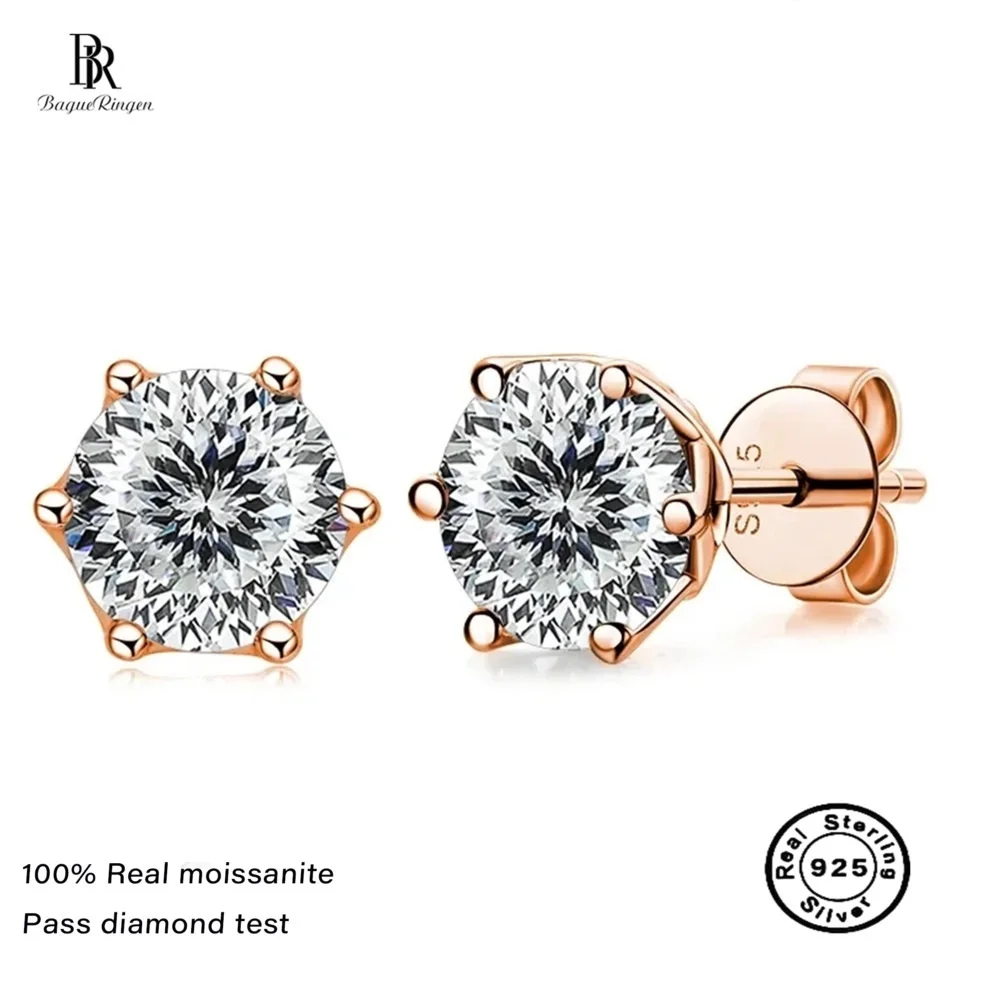 

GRA 0.5ct-1ct D Color Certified Moissanite Stud Earrings Lab Created Diamond 925 Sterling Silver Gold Plated Wedding Jewelry