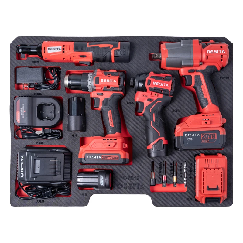 Brushless Lithium Electric Tool Ratchet Wrench Electric Drill Wrench Impact Screwdriver 4 In1Set