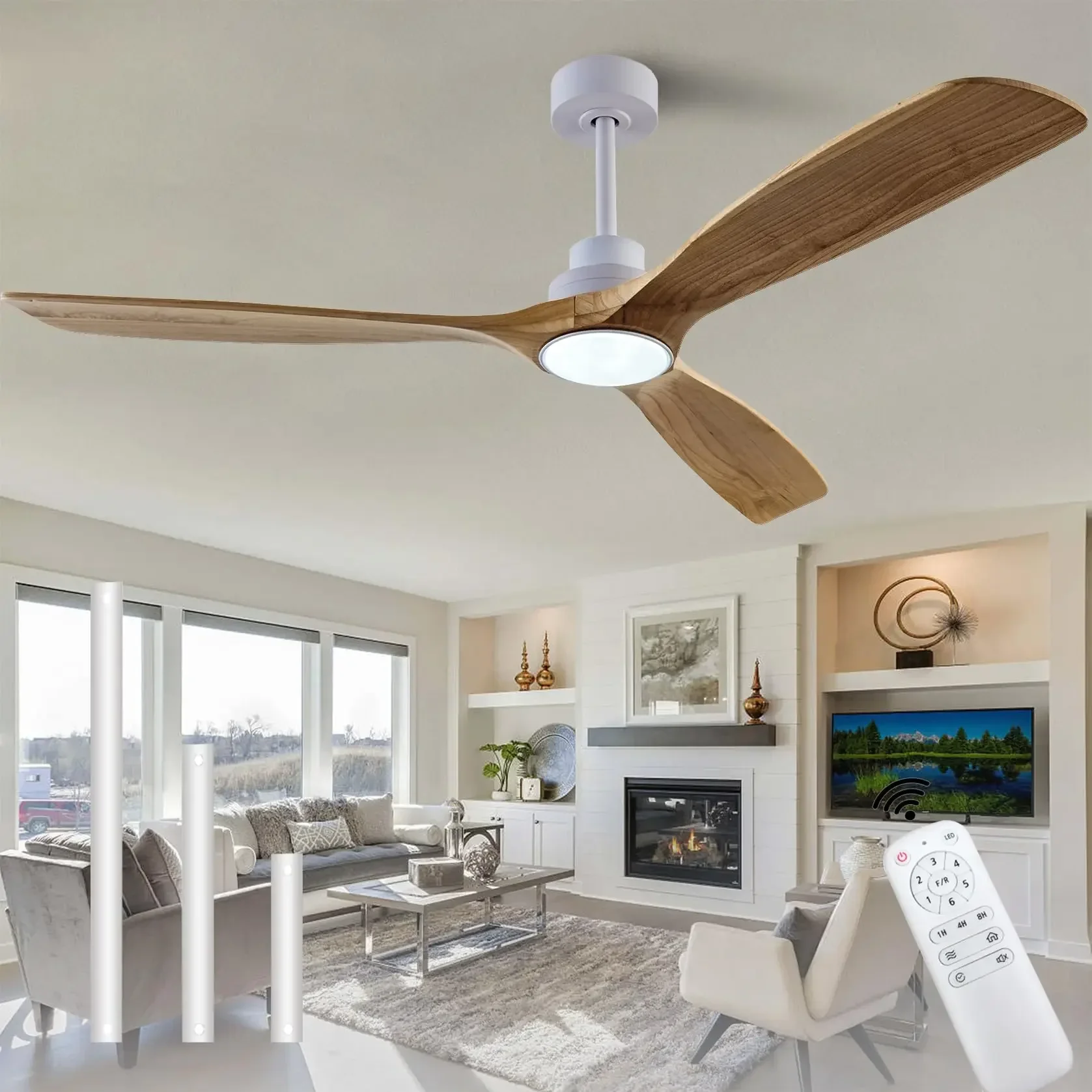 New solid wood fan light 42 52 60 inch remote control silent natural wood ceiling fan with light DC motor ventilation 110v 220v