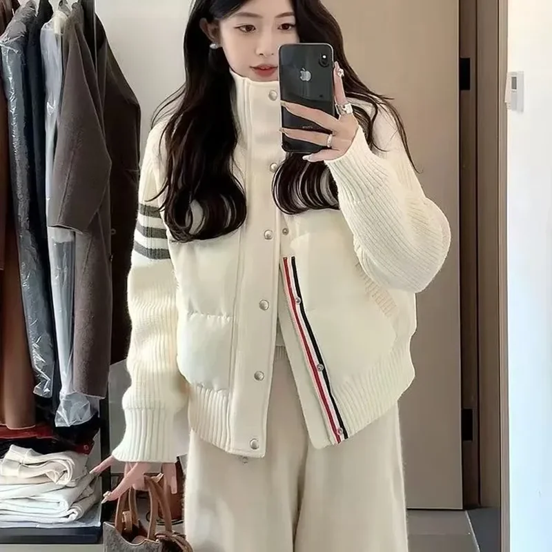 أسفل القطن وسادة مبطنة المرأة معطف قصير 2026 الخريف الشتاء جديد سميكة الدافئة سترة فضفاضة محبوك خياطة معطف القطن #1