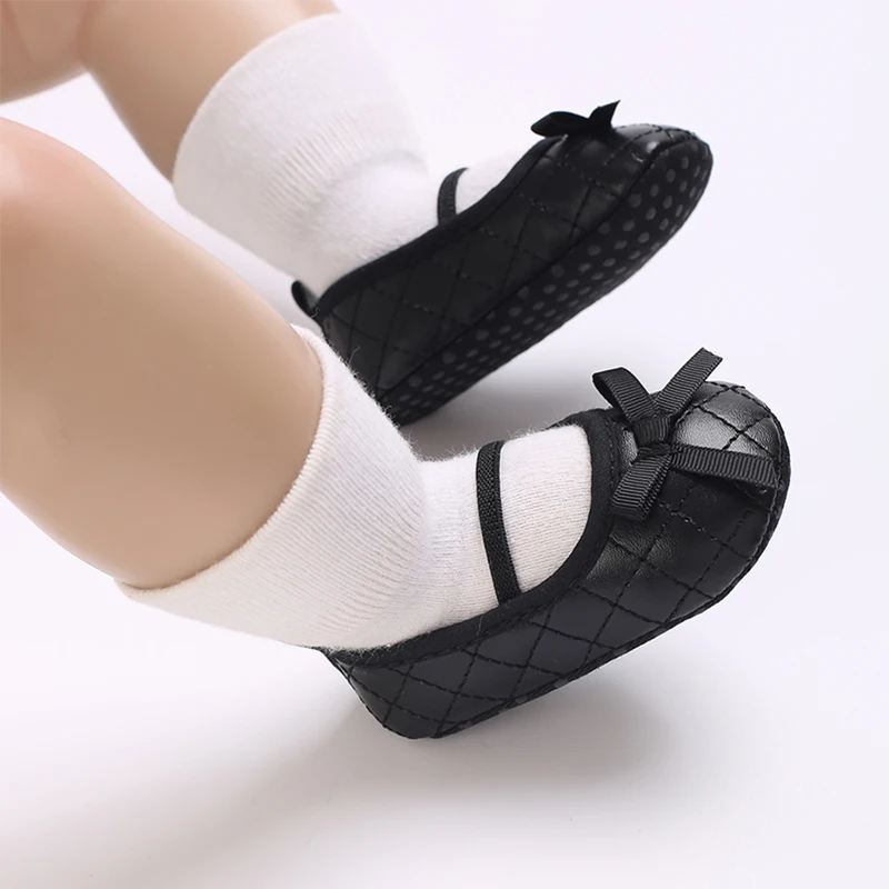 0-18M Toddler Baby Girls Mary Jane Shoes Bowknot Quilted PU Princess Flats Casual Walking Shoes for Newborn Infant First Walkers