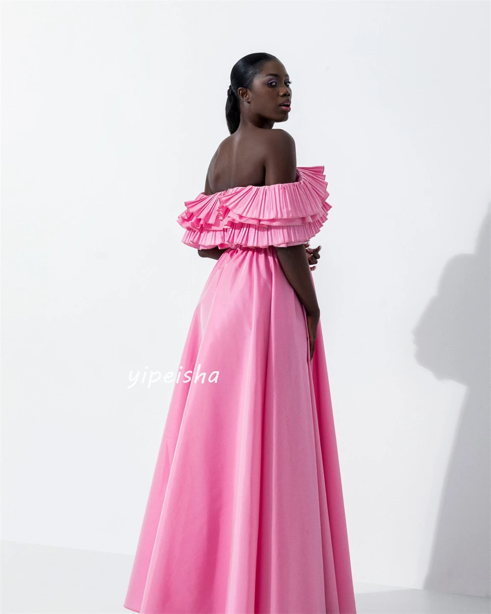 Customized Evening Satin Ruched Evening A-line Off-the-shoulder Bespoke Occasion Gown Long Dresses Saudi Arabia