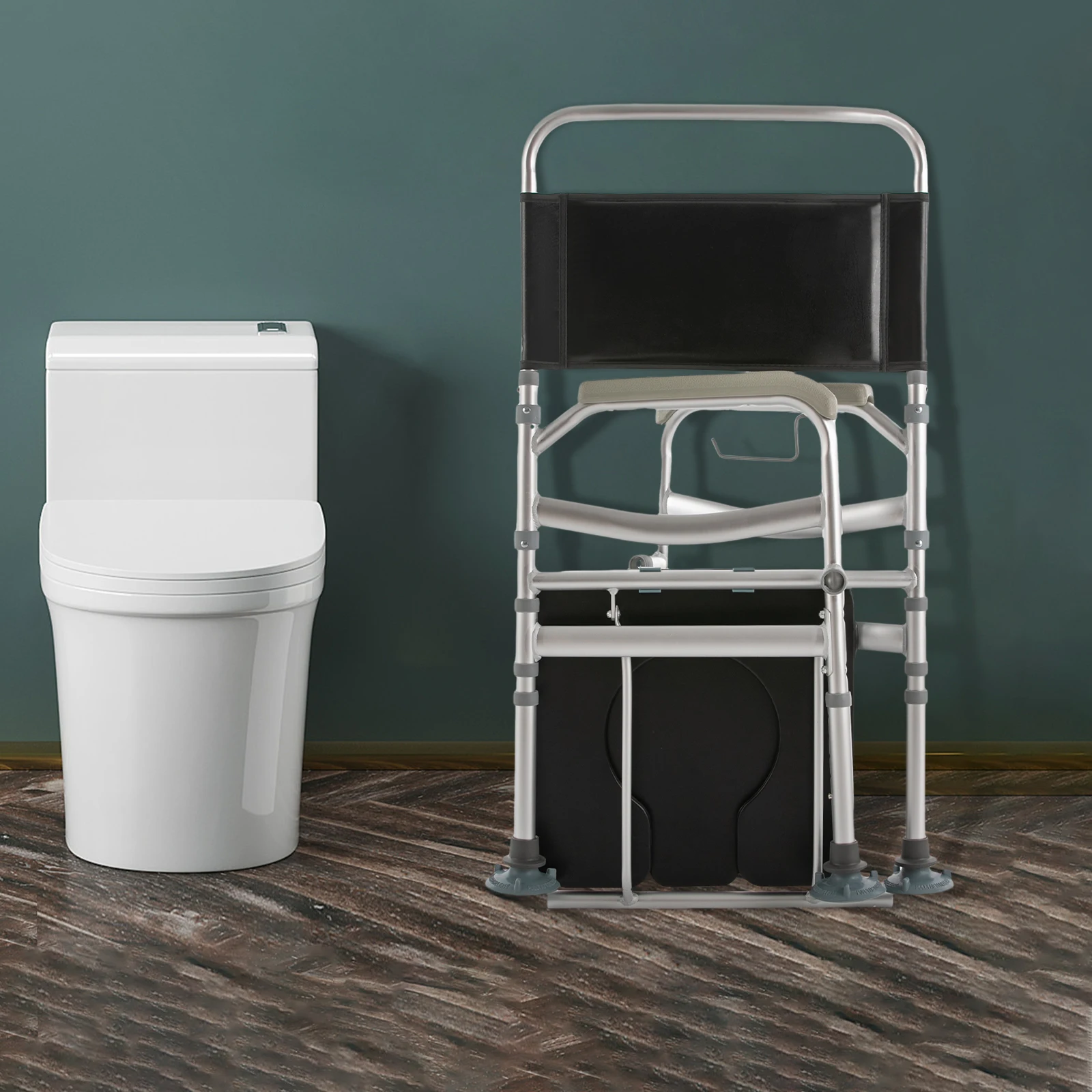 Shower Chair Bedside Commode Seat Portable Toilet Adjustable Height Folding Bath for Seniors Elderly Pregnant Disabled 330.69lbs