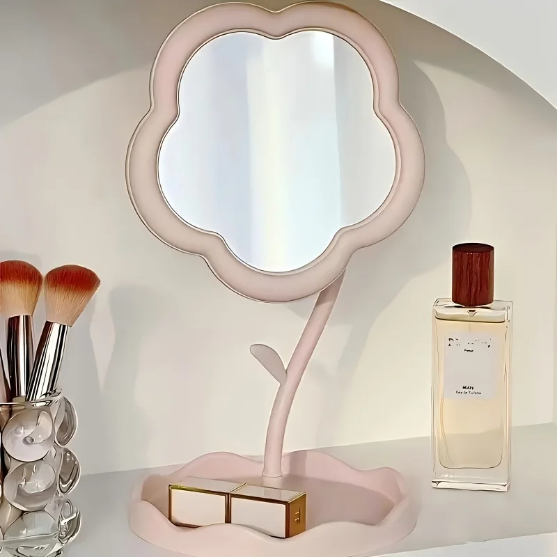 Miroir de maquillage mignon en forme de fleur, 1 pièce |   Miroir de courtoisie de bureau avec rangement, miroir de maquillage tournesol mignon miroir de maquillage HD