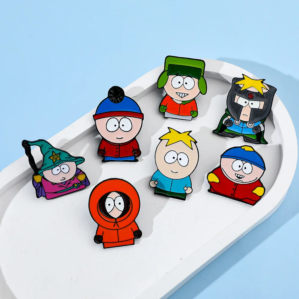 Cartoon TV Movie Cartman Figure Badges Lapel Pins for Backpacks Metal Enamel Cute Badge Clothes Jewelry Clothing Accessories