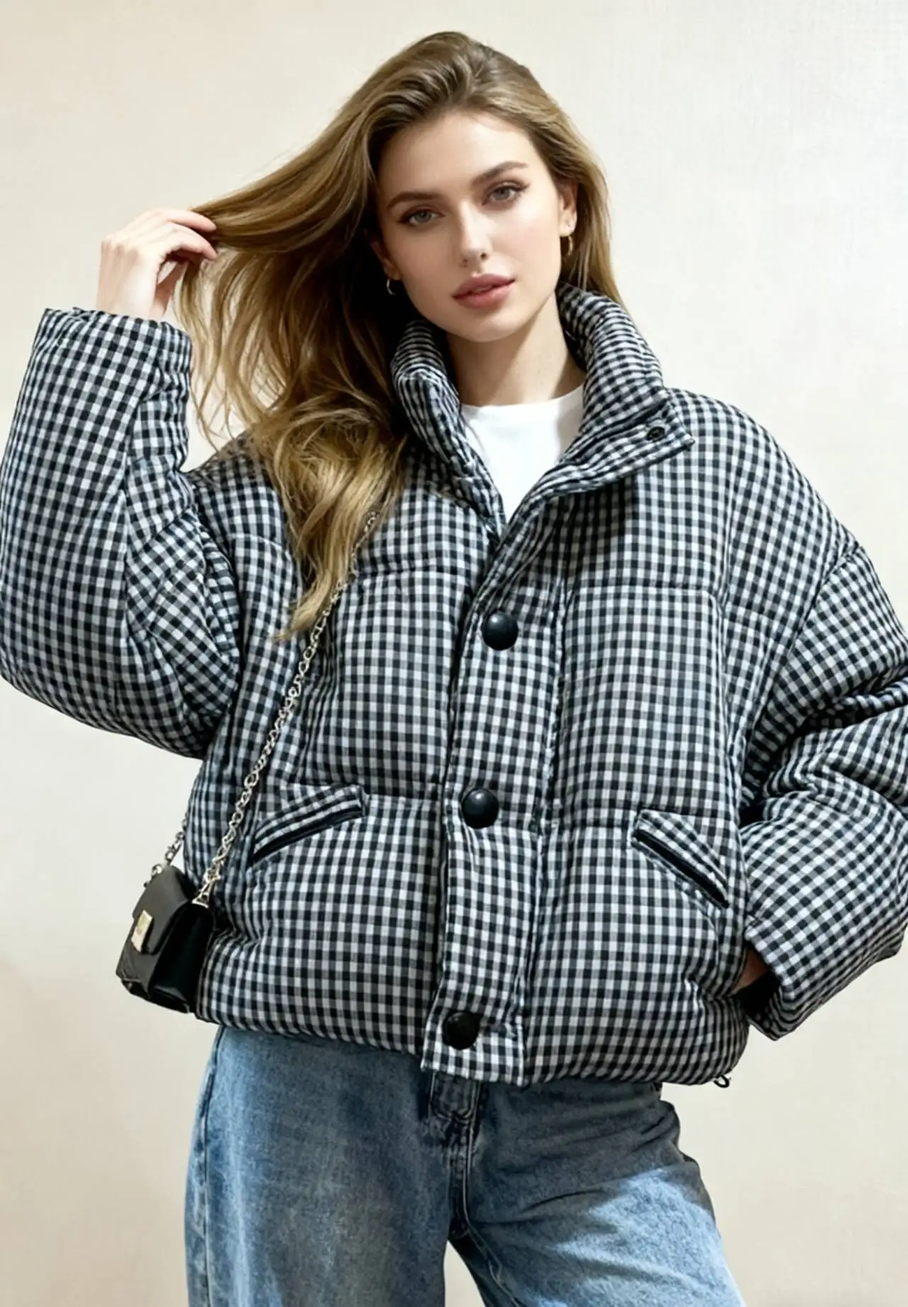 

Parkas Womens Parka Blue Autumn Padded-Cotton Quilted Panelled Full-Zip Stand-Collar Minimalist Streetwear Urban Ladies Business