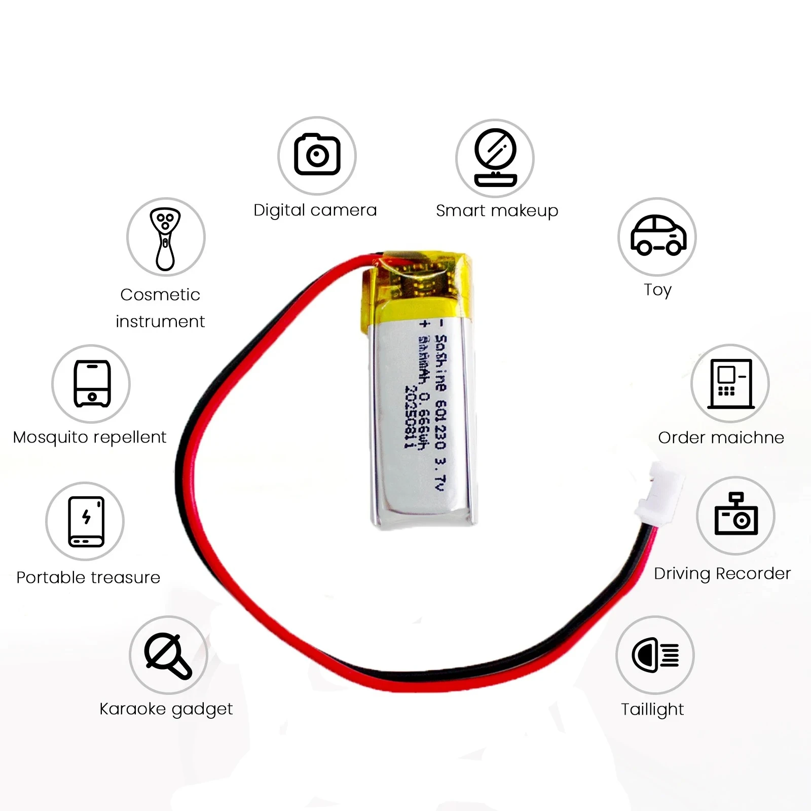 601230 200mAh Lipo Battery 601230 Polymer Li Ion Batteries for LED Light Smart Recorder Handheld Fan Flashlight Mouse