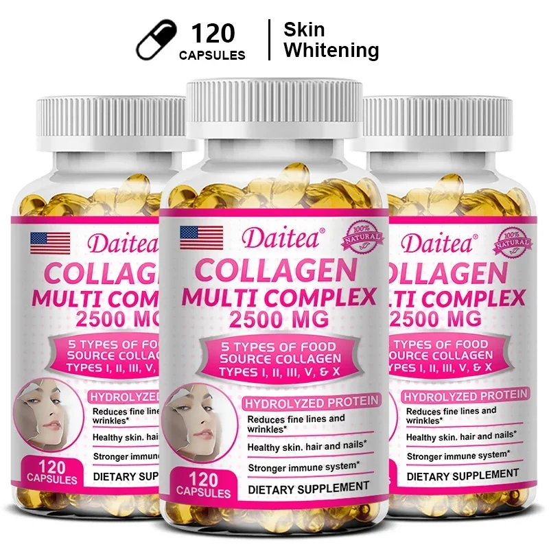 Daitea Hydrolyzed Collagen Supplement – with Glutathione, Vitamin C E Biotin – Skin Flexibility Hair Nails Antioxidants