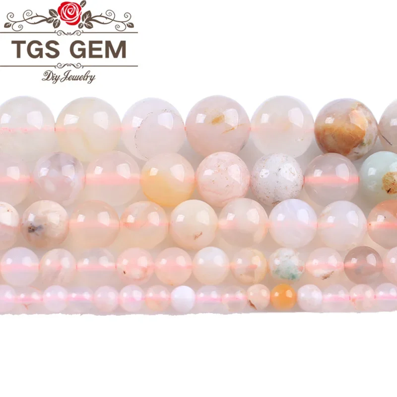 

Factory wholesale Natural Stone Cherry Blossoms Agate Bead Pink Sakura Round Loose Beads For Jewelry Making Diy Charms Accessory