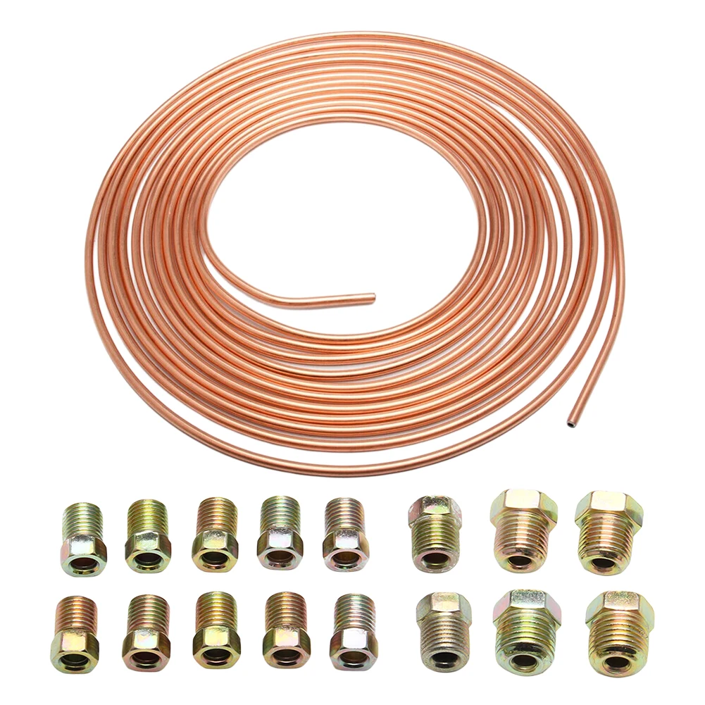 

25ft 7.62m Car Roll Tube Coil of 3/16" OD Copper Nickel 16PCS Tubing Tube Anti-rust Piping Hose Brake Nuts With Tube Pipe L N3U5