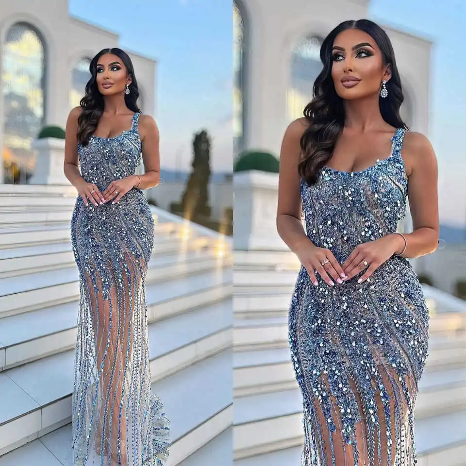 

Nice-looking Evening Dresses Mermaid Strapless Beading Sequins Sleeveless Prom Gown Party Dresses Vestido De Noite Customized