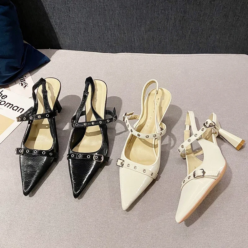 New Brand Women Sandal Shoes Fashion Pointed Toe Shallow Ladies Elegant Belt Buckle Slingback Shoes Shallow Dress Pumps Shoes image 6