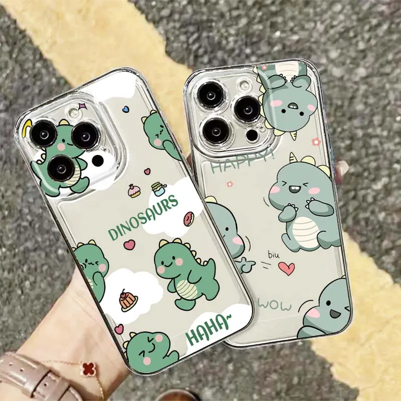 

Anime Cute Dinosaur Art Phone Case For Apple iPhone 17 16e 16 15 14 13 12 11 Pro Max Plus Mini TPU Soft Transparent