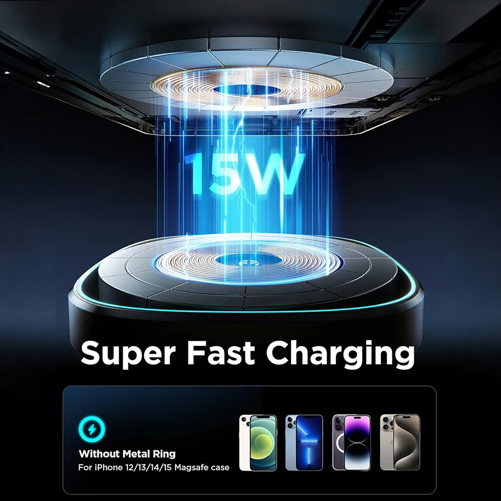 Magnetyczny uchwyt samochodowy z szybką ładowarką bezprzewodową 15W do iPhone 12 13 14 15 16 17 Pro Max Mini, mocowany do kratki wentylacyjnej, stacja dokująca.