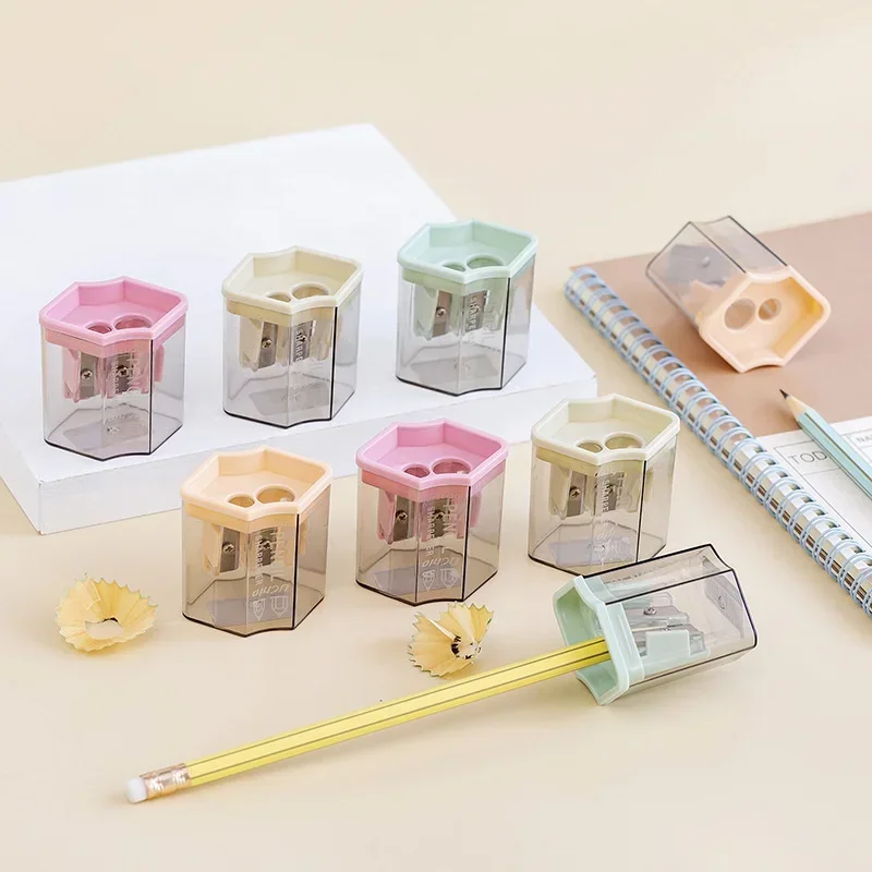 Double Hole Double Hole Pencil Sharpener Transparent Sacapuntas Small Pencil Sharpener Portable Plastic Simple Pencil Cutter DIY