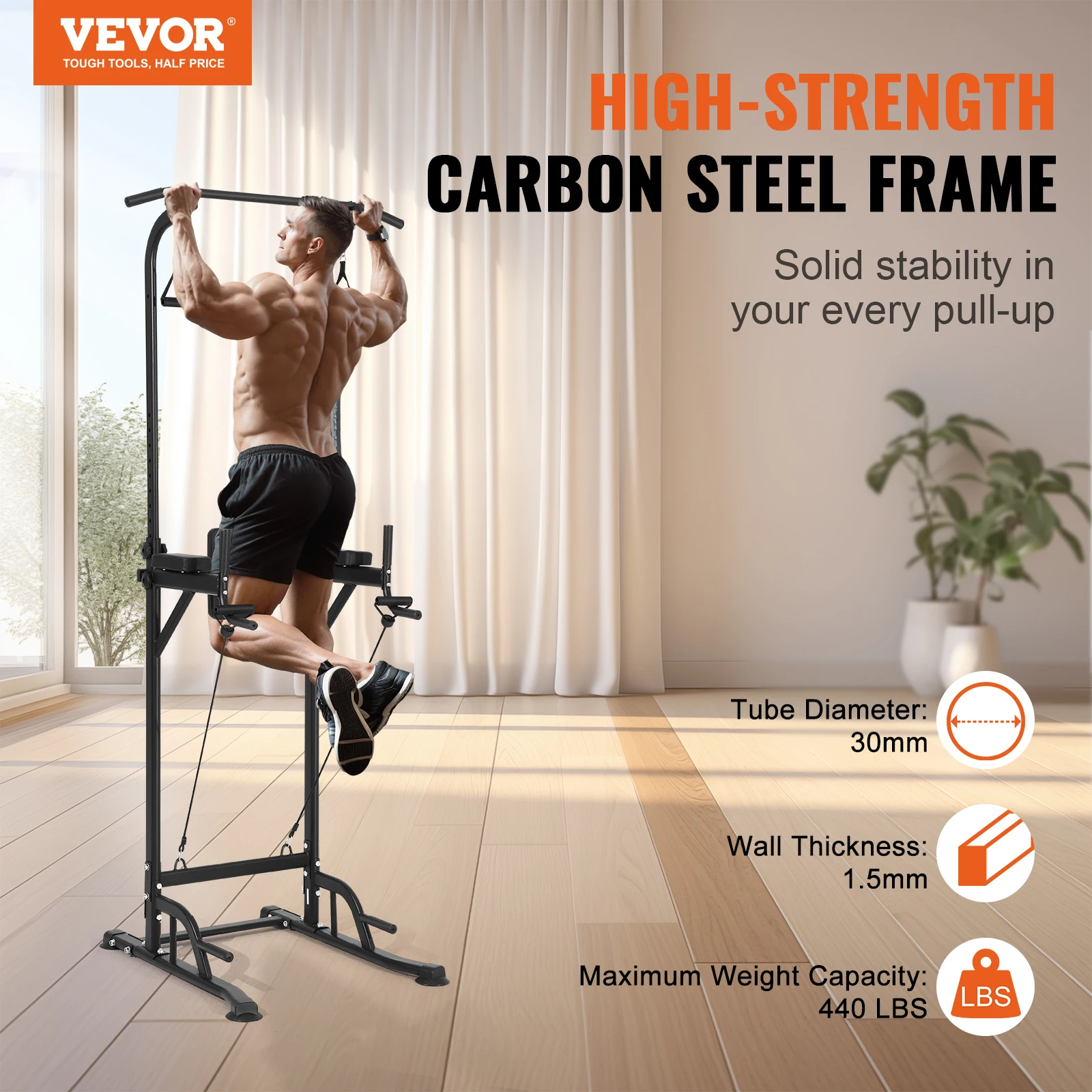 Imagem -02 - Vevor-multi-function Power Tower Dip Station Ajustável Pull up Bar Stand Home Gym Treinamento de Força 10-level Altura 440lbs