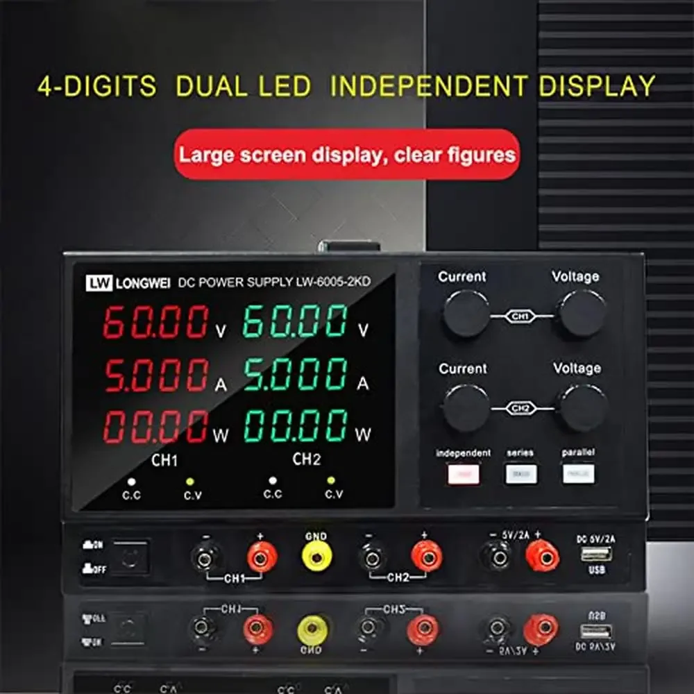 4 Channel DC Power Supply 60V 5A Adjustable Bench Power Source with Overload Protection & LED Display