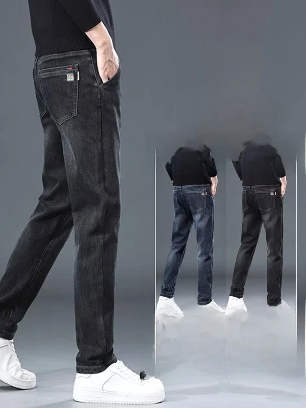 

Men's Straight Leg Casual Jeans Elastic Waist American Sle Autumn Winter Wear Resistant Slimming Effect Comfortable Fit