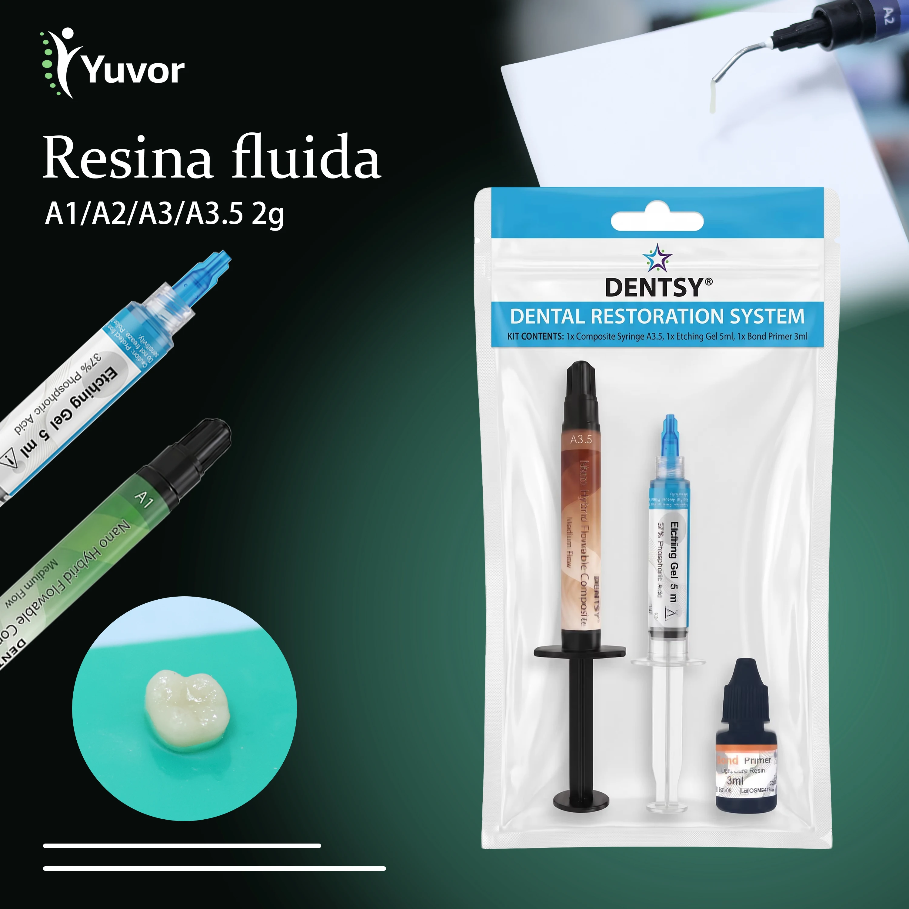 Résine Composite Fluide Dentaire Photopolymérisable Matériau de Restauration A1 A2 A3 A3.5 Stomatologie Fournitures Cliniques Outil pour Dentistes