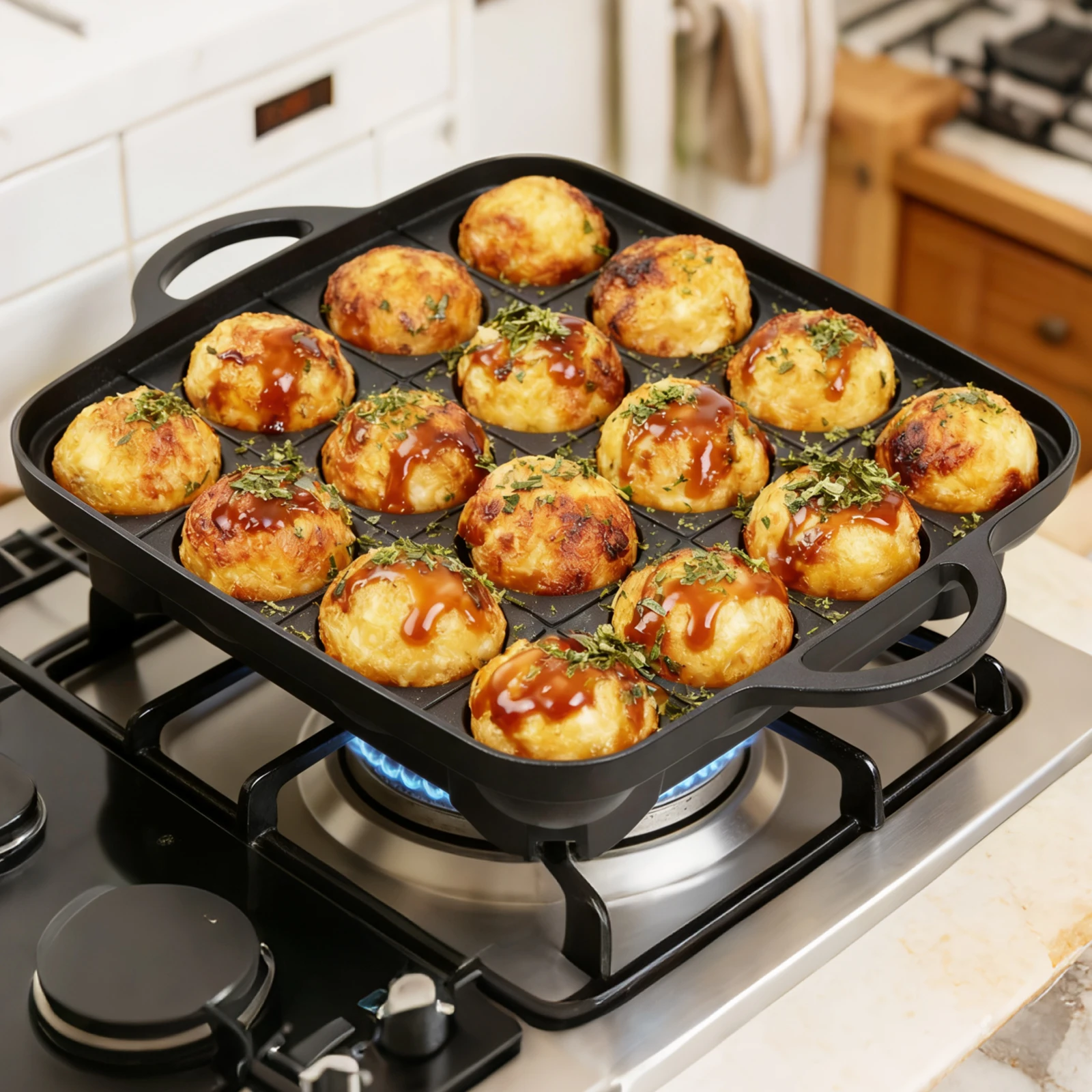 Sartén Takoyaki, máquina para hacer bolas de pulpo de 16 orificios, placa de cocina para estufa de Gas, cocina de comida de calle Osaka auténtica, máquina Takoyaki para hornear