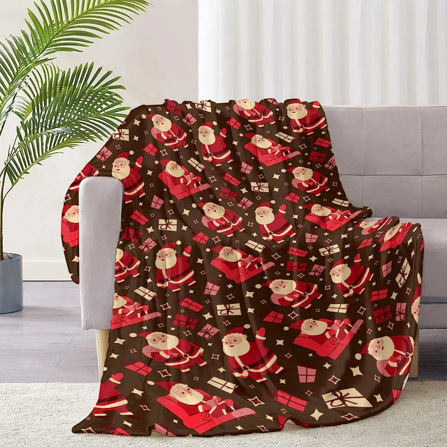 Merry Christmas Santa Gift Blanket Print Soft Lightweight Warm Cozy Plush for Bedroom Bedding Couch Novelty Gift