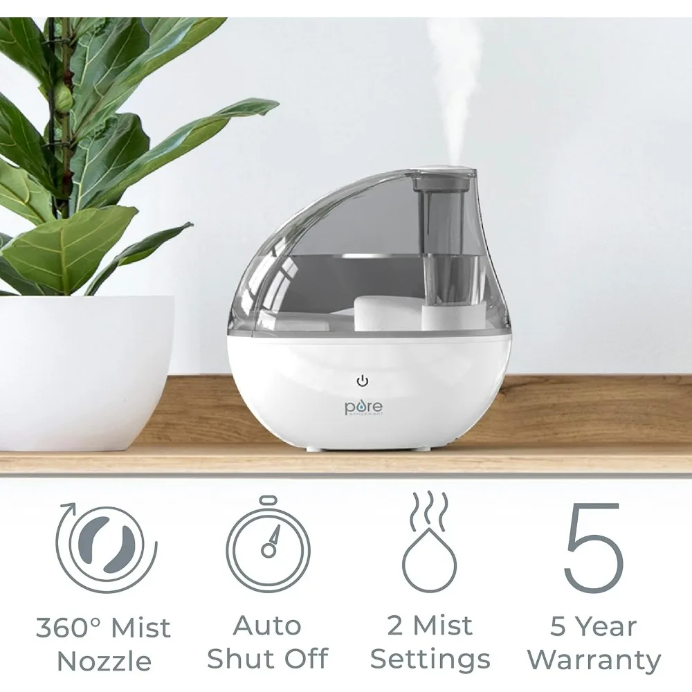 เครื่องเพิ่มความชื้นในอากาศแบบอัลตราโซนิก MistAire Silver สำหรับห้องนอน สำนักงาน ห้องเด็ก และต้นไม้ในร่ม - ใช้งานได้นานถึง 25 ชั่วโมง