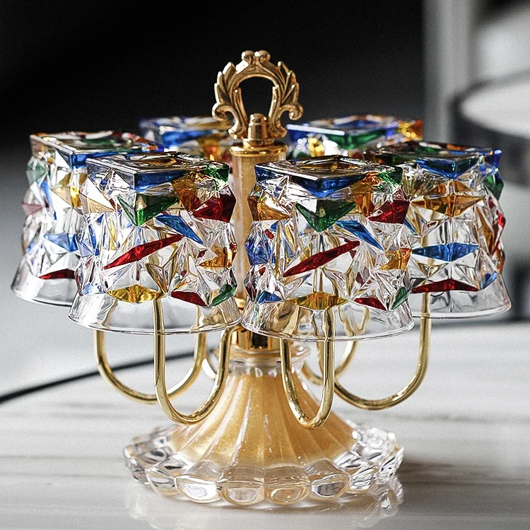 

European luxury home high-end sense living room hospitality drinking cup painted crystal glass wine glass shelf light luxury set