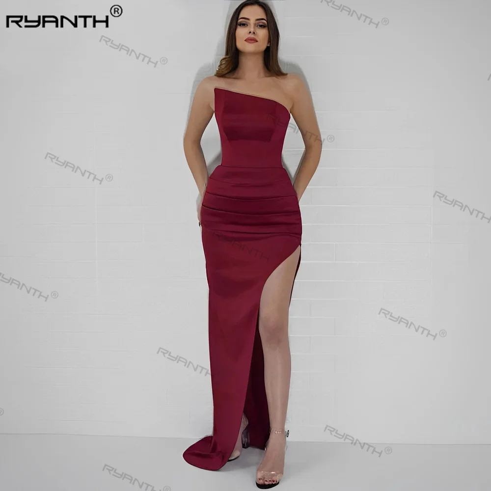 

Ryanth Strapless Women's Evening Dress Formal Prom Gowns Stain High Slit Floor-Length Cocktail Party Dress Celebrity Dress